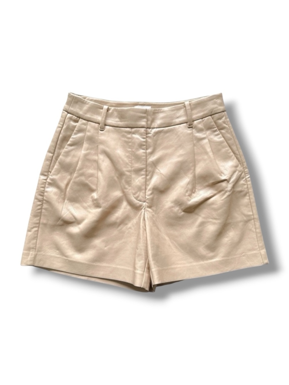 Aritzia Wilfred Effortless 5” Vegan Leather Shorts High‑Waisted Size 8 Beige